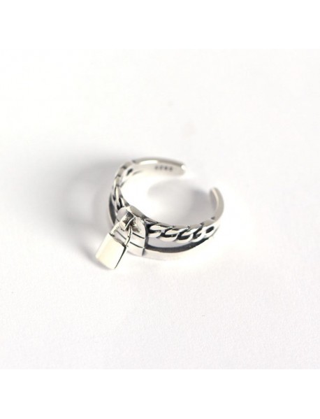 Vintage Chain Lock 925 Sterling Silver Adjustable Ring