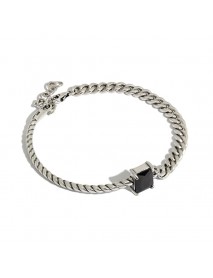 Vintage Twisted Chain Black CZ 925 Sterling Silver Bracelet