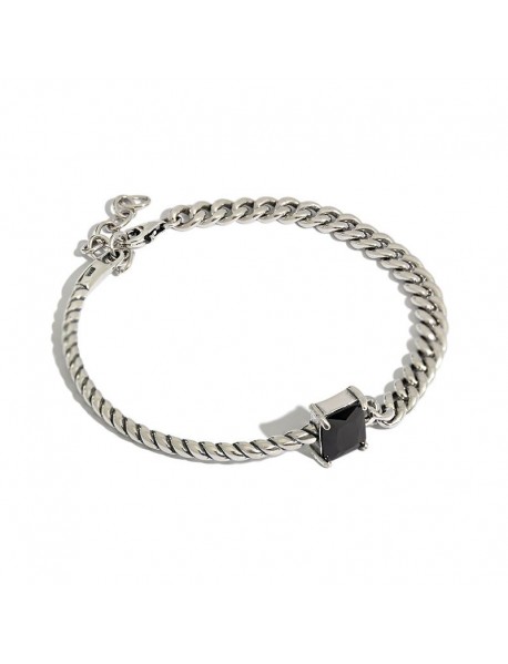 Vintage Twisted Chain Black CZ 925 Sterling Silver Bracelet