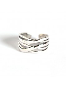 Vintage Lines Cross 925 Sterling Silver Wide Adjustable Ring