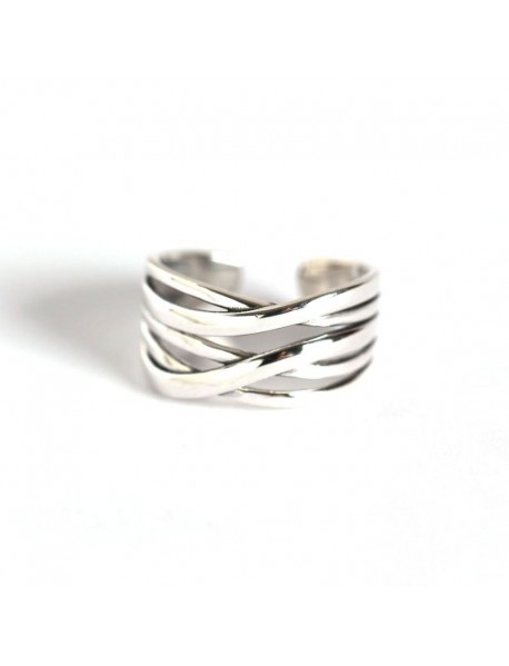 Vintage Lines Cross 925 Sterling Silver Wide Adjustable Ring