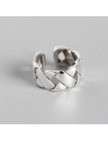 Vintage Weave 925 Sterling Silver Wide Adjustable Ring