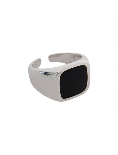 New Geometry Black Square 925 Sterling Silver Adjustable Ring