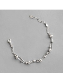 Women Double Layer Beads 925 Sterling Silver Bracelet