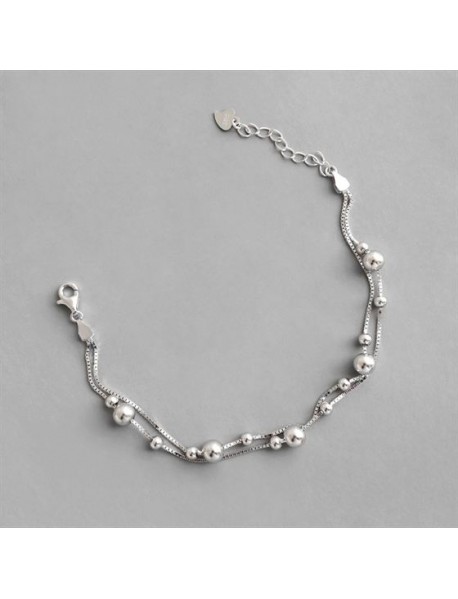 Women Double Layer Beads 925 Sterling Silver Bracelet