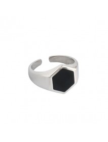 Office Geometry Black Hexagon 925 Sterling Silver Adjustable Ring