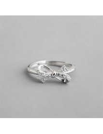 Sweet CZ Bowknot 925 Sterling Silver Adjustable Ring