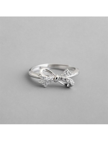 Sweet CZ Bowknot 925 Sterling Silver Adjustable Ring