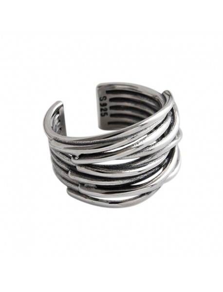 Retro Multi Lines Twining 925 Sterling Silver Adjustable Ring