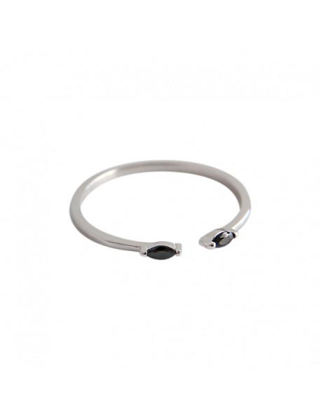 Simple Black CZ 925 Sterling Silver Adjustable Ring