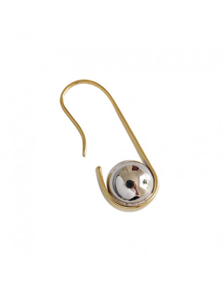 Modern U Pin Round Ball 925 Sterling Silver Dangling Earring (Single Piece)