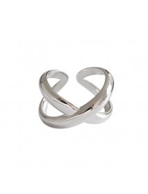 Simple X Cross 925 Sterling Silver Adjustable Ring