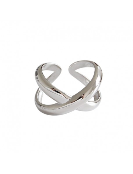 Simple X Cross 925 Sterling Silver Adjustable Ring