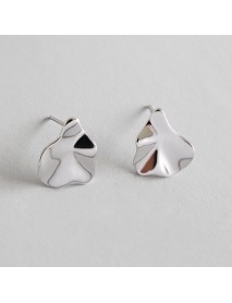 Simple Asymmetric Leaves 925 Sterling Silver Studs Earrings