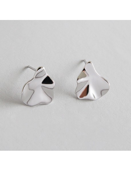 Simple Asymmetric Leaves 925 Sterling Silver Studs Earrings