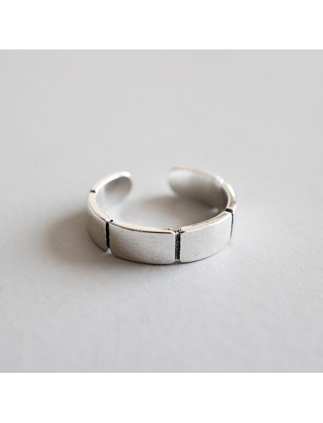 Geometric Block Connect 925 Sterling Silver Adjustable Ring