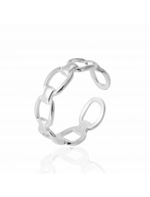 Hollow Geometric Bamboo Chain 925 Sterling Silver Adjustable Ring