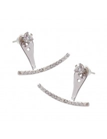 Modern CZ Half Arc Solid 925 Sterling Silver Studs Earrings