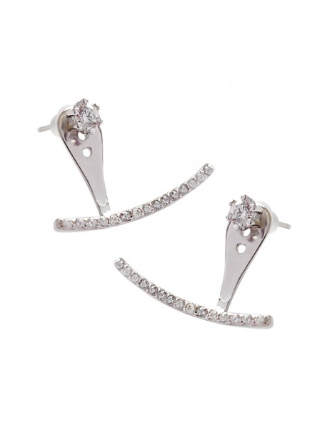 Modern CZ Half Arc Solid 925 Sterling Silver Studs Earrings