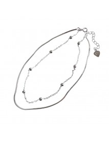 Simple Beads Solid 925 Sterling Silver Adjustable Double Chain Bracelet