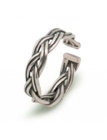 Fashion Vintage Twist Rope Solid 925 Sterling Silver Adjustable Ring Women