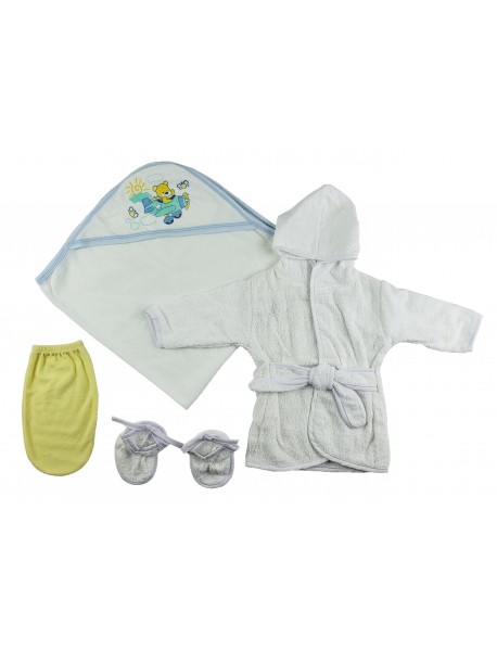 Boys Infant Robe, Hooded Towel and Washcloth Mitt - 3 pc Set 