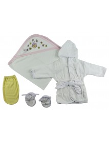 Girls Infant Robe, Hooded Towel and Washcloth Mitt - 3 pc Set 