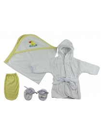 Infant Robe, Hooded Towel and Washcloth Mitt - 3 pc Set 