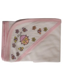Hooded Towel with Pink Binding and Screen Prints