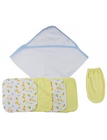 Blue Hooded Towel, Washcloths and Hand Washcloth Mitt - 6 pc Set 