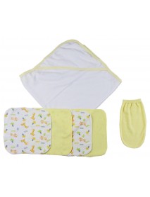 Yellow Hooded Towel, Washcloths and Hand Washcloth Mitt - 6 pc Set 