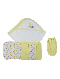 Yellow Hooded Towel, Washcloths and Hand Washcloth Mitt - 6 pc Set 