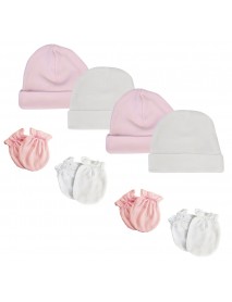 Baby Girls Cap and Infant MIttens - 8 pc Set