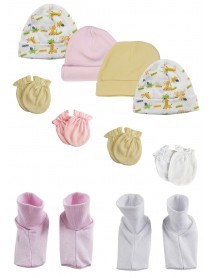 Baby Girl Infant Caps, Booties and Mittens (Pack of 10)