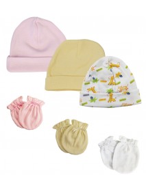Baby Girl Infant Caps and Mittens (Pack of 6)
