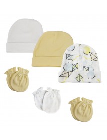Baby Boy, Baby Girl, Unisex Infant Caps and Mittens (Pack of 6)