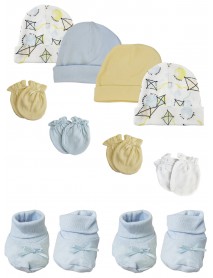 Preemie Baby Boy Caps with Infant Mittens and Booties - 10 Pack