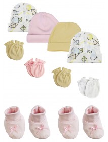 Preemie Baby Girl Caps with Infant Mittens and Booties - 10 Pack