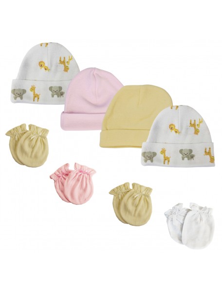 Baby Girls Caps and Mittens (Pack of 8)