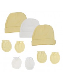 Baby Boy, Baby Girl, Unisex Infant Caps and Mittens (Pack of 6)