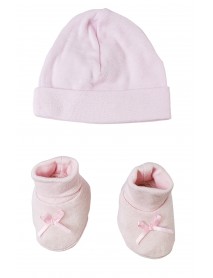 Preemie Baby Cap & Bootie Set - Pink