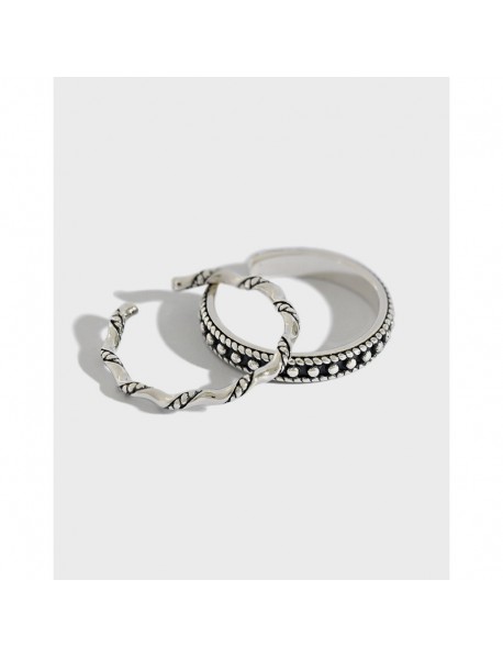 Vintage Twisted Wave Beads 925 Sterling Silver Adjustable Ring