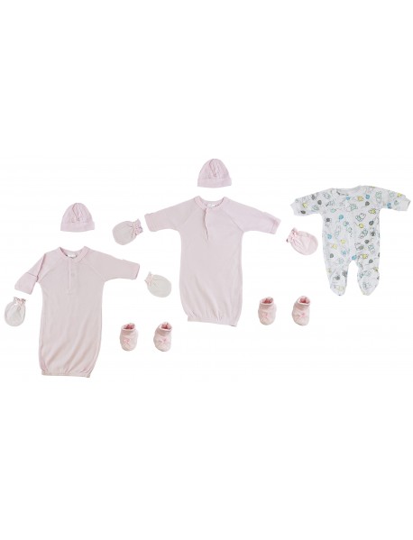 Preemie Girls Gowns, Sleep-n-Play, Caps, Mittens and Booties - 8 pc Set
