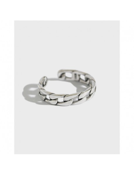 Vintage Hollow Chain  Casual 925 Sterling Silver Adjustable Ring