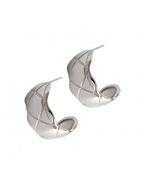 Casual Check Pattern C Shape 925 Sterling Silver Stud Earrings