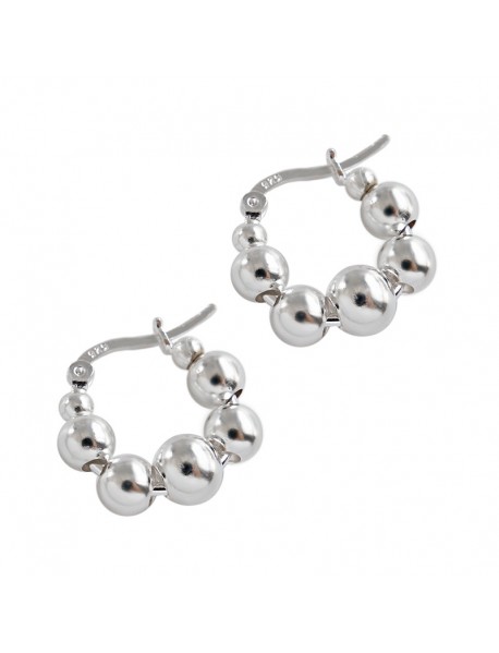 New Bubbles Beads 925 Sterling Silver Hoop Earrings