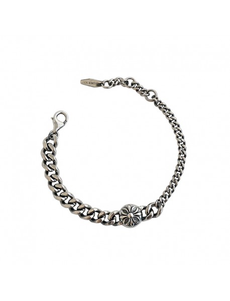 Vintage Asymmetry Chain Daisy Flower 925 Sterling Silver Bracelet