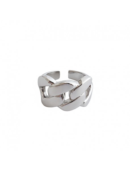 Modern Thick Hollow Chain 925 Sterling Silver Adjustable Ring