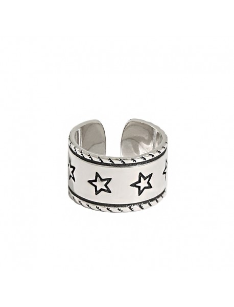 Vintage Star Pattern Twisted Border 925 Sterling Silver Adjustable Ring