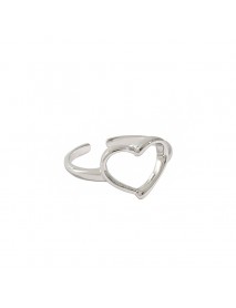 Anniversary Hollow Heart 925 Sterling Silver Adjustable Ring
